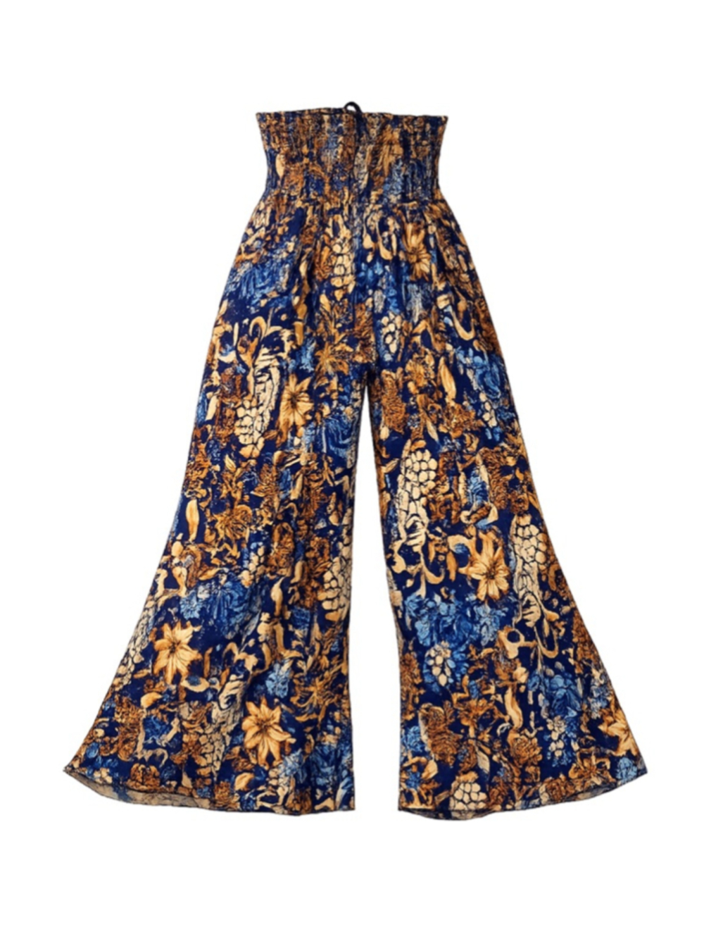 Women's CHICME Blue Brown Floral Wide Leg Pants XL